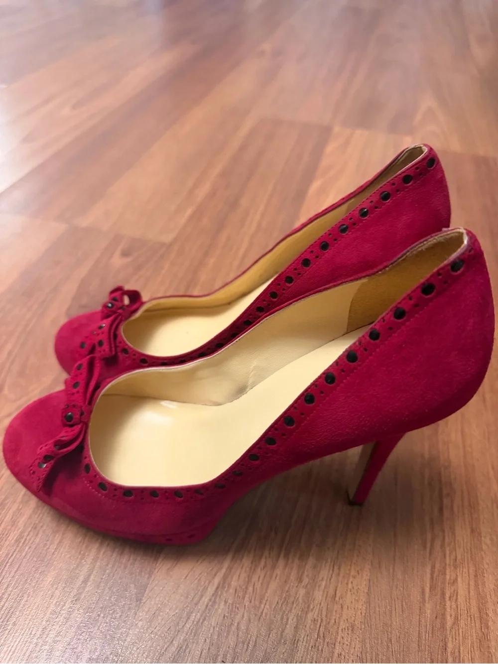 kate spade Fuchsia Suede Bow Peep-Toe Pumps